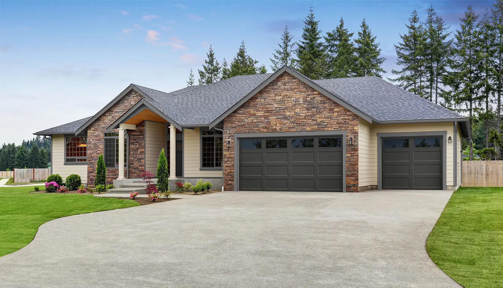 Bridgeport Steel 3-layer garage door in Iron Ore