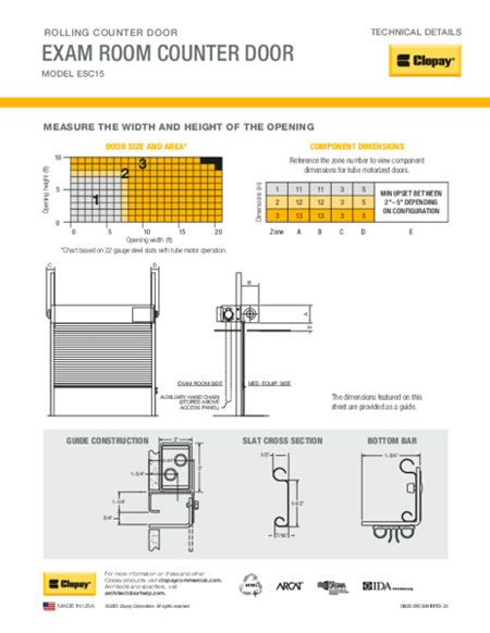 Exam Room Counter Door Technical Details Sheet