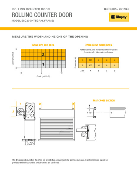 Rolling Counter Door with Integral Frame Technical Details Sheet