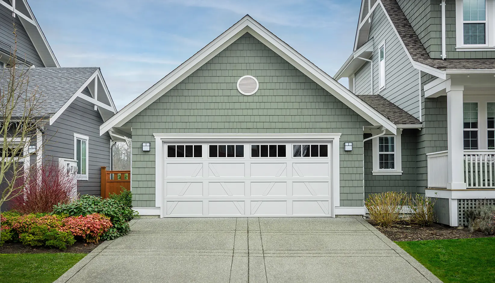 Bridgeport Inlay garage door in Design A with REC14 windows in white